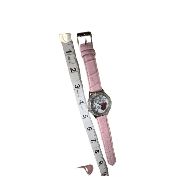 Techno Master Womens Pink Heart Diamond Dial Pink Leather Band Watch TM2135 Rare - Picture 10 of 10